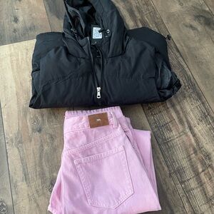 Zara Pink Pants and Black Puffer Vest
